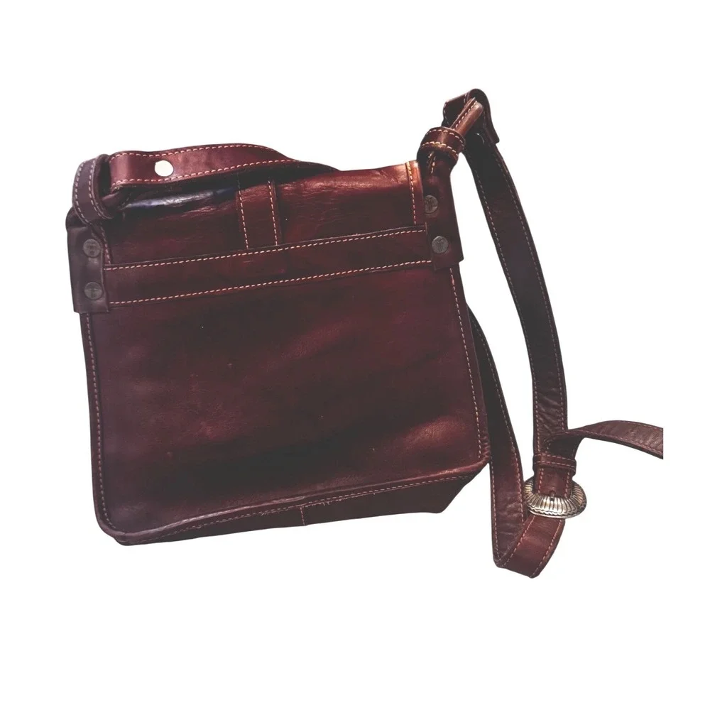 Frye Brown Leather Western Crossbody Saddle Bag Silver Tone Buckle 9.5x10x4